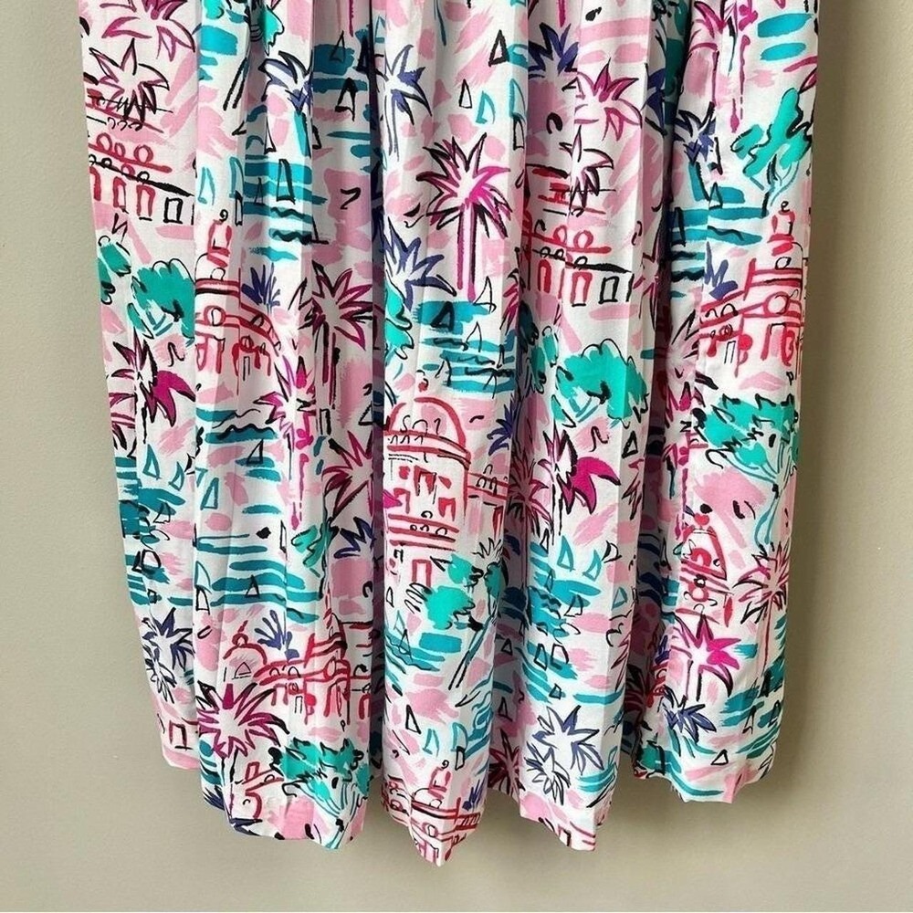 Vintage Skirt Women's XS Tropical Palm Trees Pleated Midi White Pink Kawaii - Picture 8 of 8